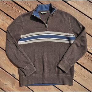 Eddie Bauer Mock Neck Knit Sweater 100% Cotton Pullover Brown Men's Sz Large Y2K